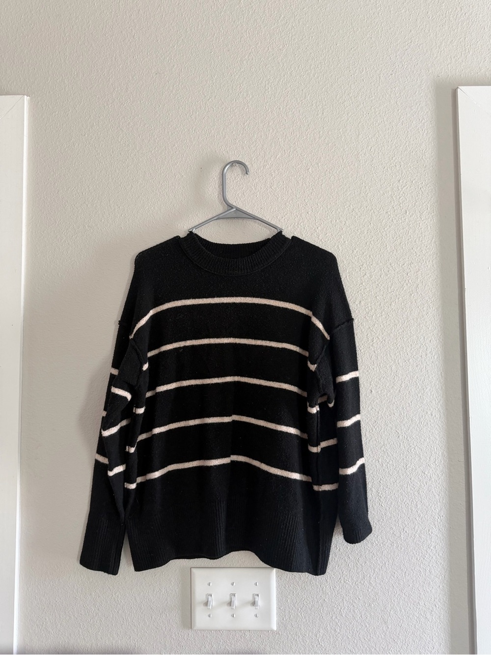 aerie Black Sweater with white Stripes